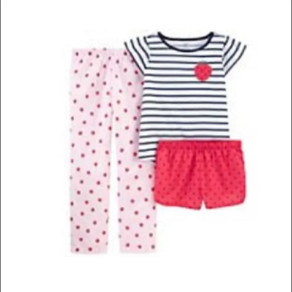 CARTER'S Girls Strawberry Top, Shorts and Pants Pajama  Set
